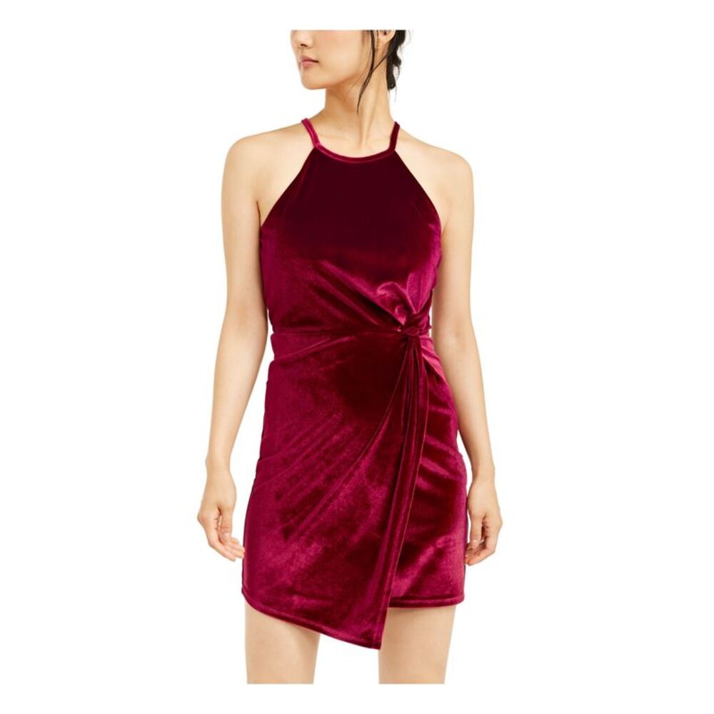 CRYSTAL DOLLS Womens Mini Dress Red Velvet Sleeveless Knot-front Juniors 7